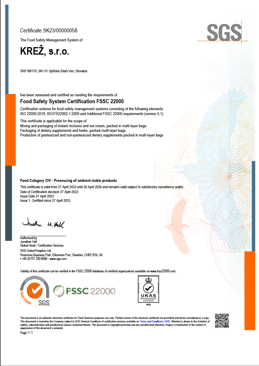 Certifikát FSSC 22000
